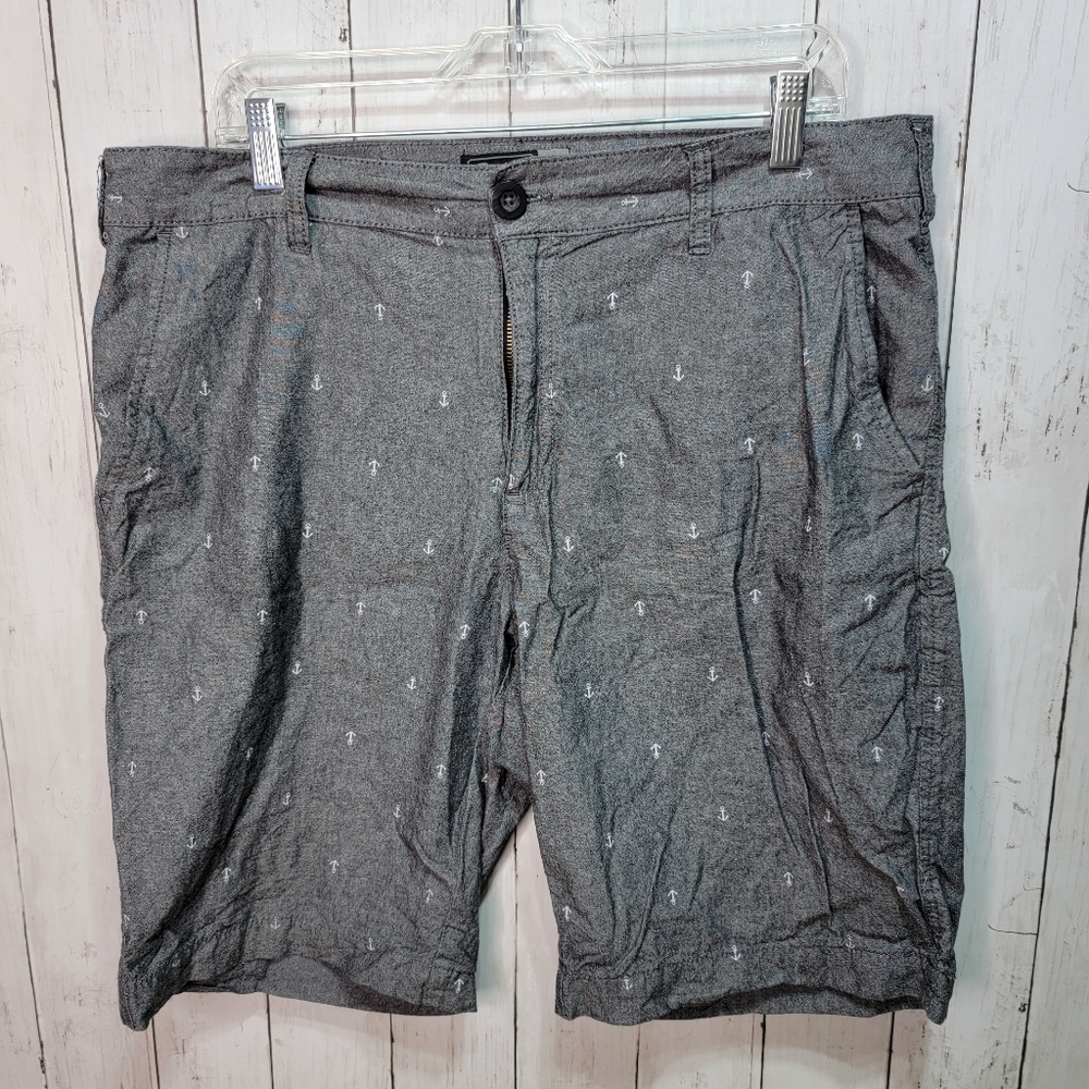 Retrofit Men's Nautical Theme Anchor Gray Cotton Shorts Size 36 Inseam 10".